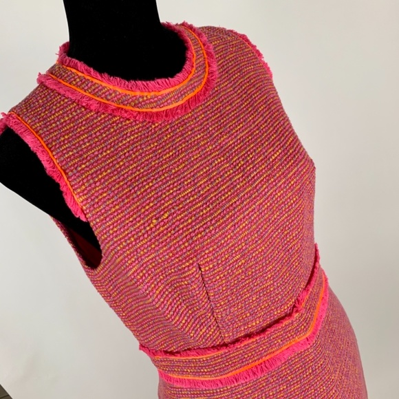 J.Crew NWT Sheath Dress Neon Fringe Tweed Knee L. - Picture 5 of 7
